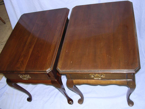 cherry end tables showing different stains
